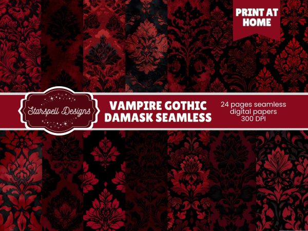 Vampire Gothic Damask Seamless Patterns - Starspell Designs